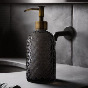 2pk - 13.5oz (400ml) Decorative Smoky Diamond Lattice Glass Soap Dispenser with Stainless Steel Pump