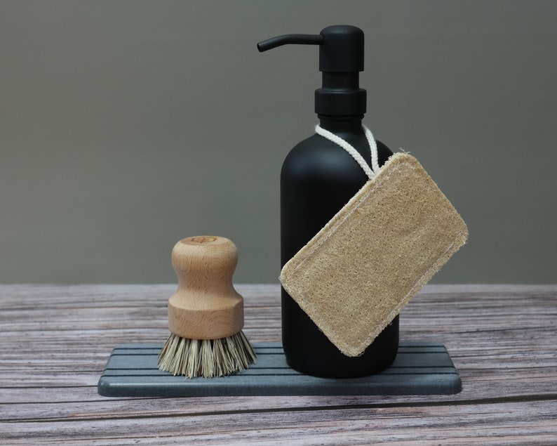 Diatomaceous Earth Bottle Tray Farmhouse Kitchen Soap Dispenser Tray Bathroom Soap Dish Soap Tray Soap Holder Coaster Vanity Tray image 4