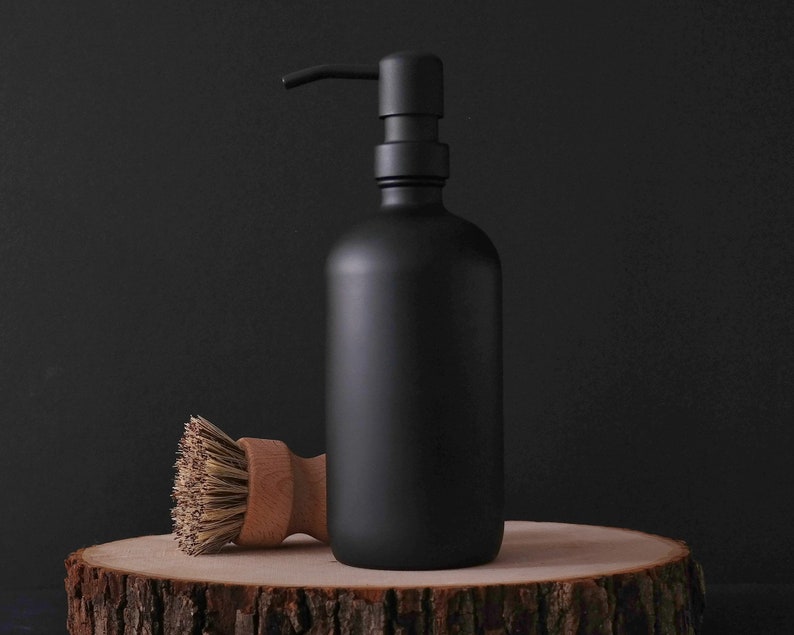 2pk - 16oz Matte Black Glass Soap Dispenser image 1
