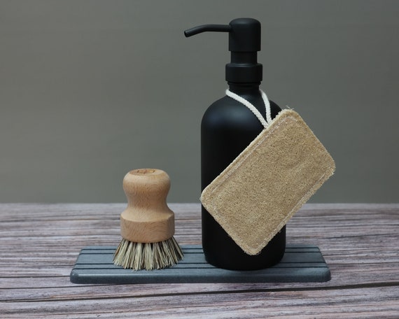 Matte Black 16oz Glass Liquid Soap Dispenser W Bottle Tray