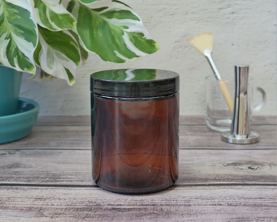 8oz Amber Candle Jars ,Round Glass Jars with Black Lids,Empty