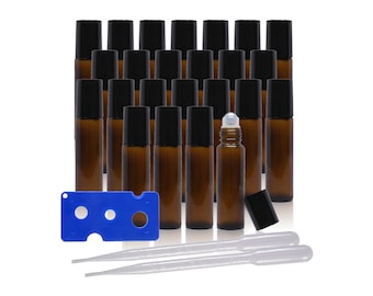 24pk - 10ml Essential Oil Roller Set - Essential Oil Roller Ball are great for Perfume Roller Bottles - Essential Oil Roller Bottles Amber