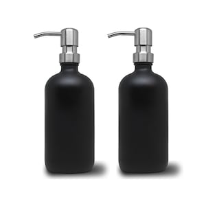 2pk - 16oz Matte Black Glass Soap Dispenser Brushed Steel