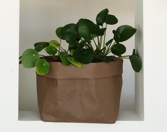 Washable Paper Bag Planter Storage Basket Paper Bin with Square Base; Chocolate Kraft - Reusable & Eco-friendly - 2 Sizes Available