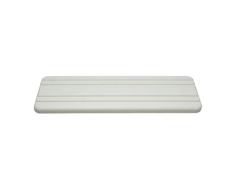 May include: A rectangular, off-white shelf with rounded corners. The shelf has several parallel, light-colored lines running horizontally across its surface. The design is simple and minimalist, suitable for various home decor styles.
