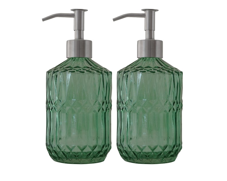 2pk 13.5oz 400ml Decorative Emerald Green Crystalline Patterned Glass