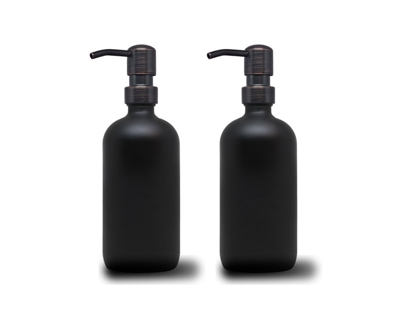 2pk - 16oz Matte Black Glass Soap Dispenser Oil Rubbed Bronze