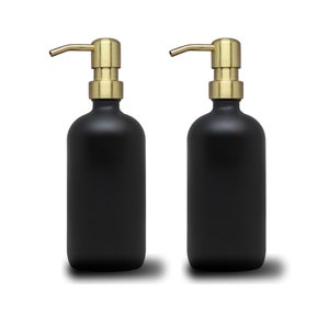 2pk - 16oz Matte Black Glass Soap Dispenser Satin Gold