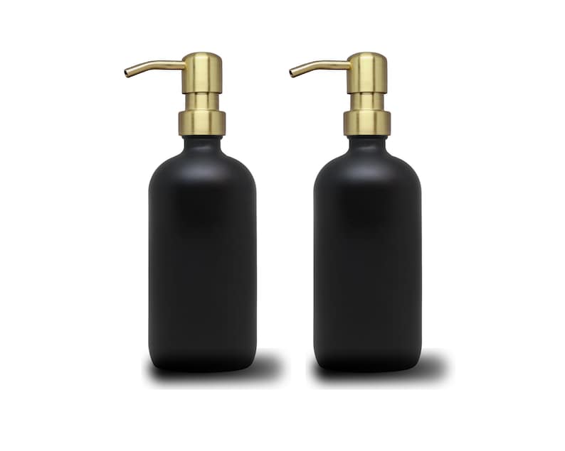 2pk - 16oz Matte Black Glass Soap Dispenser Satin Gold