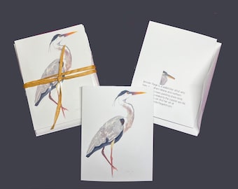 Set of 5 Watercolor Great Blue Heron Notecards