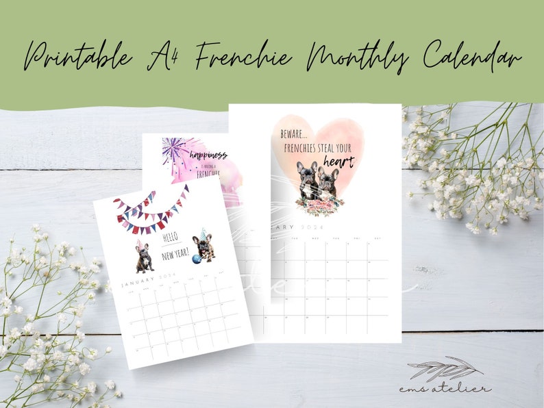 Frenchie A4 Digital Calendar 2024 Dog Sayings Etsy