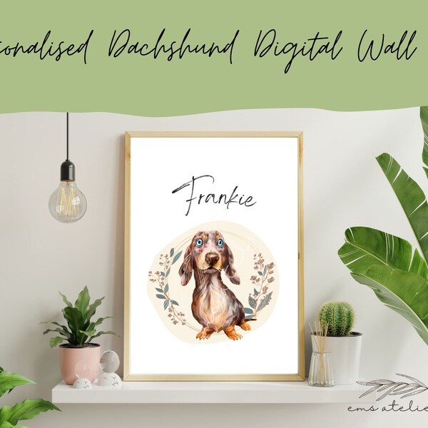 Personalised Pet Gift silver dapple dachshund, Digital Download Print Wall Art