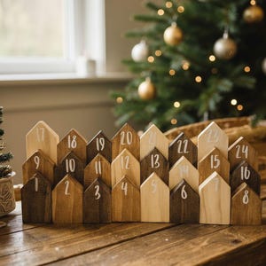 Wooden Christmas advent calendar, minimalist advent calendar, Christmas village