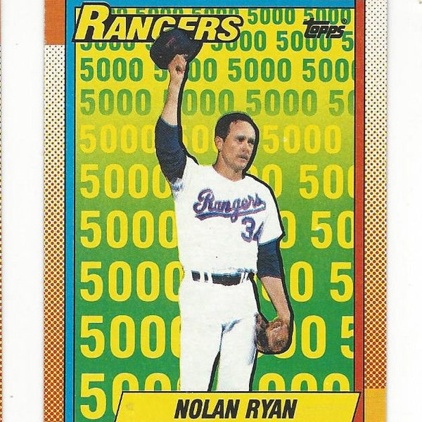 1990 NOLAN RYAN Texas RANGERS Vintage Topps Baseball Card No 5 Near Mint  ...... Free U S Shipping