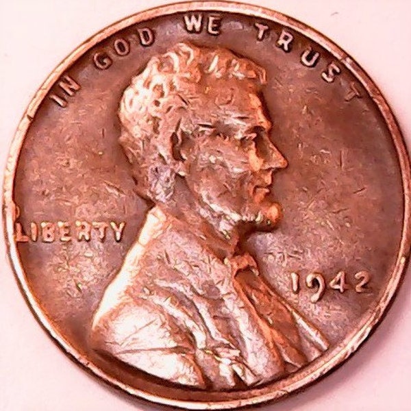 1942 Plain Lincoln Wheat Penny no mint mark Number G6B Very Good condition    ..... Free U S Shipping