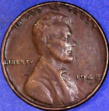 1948 Plain Lincoln Wheat Penny No Mint Mark Number G5 in