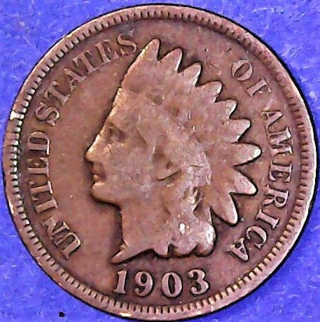 ちっぷ 1903 Indianhead Penny Number G7 in Very Good Condition