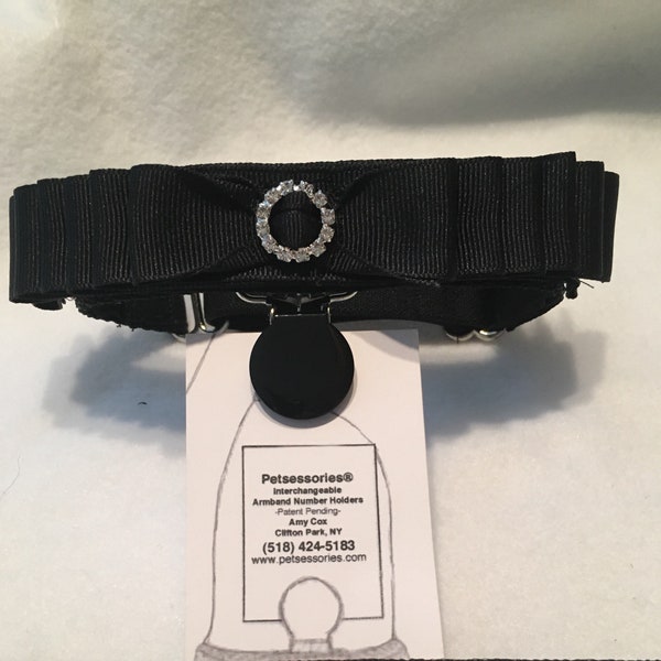 Petsessories® Interchangeable Armband Number Holder is adjustable armband itself is black, includes 1 Ribbon Cover- choice of color