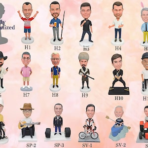May include: A collection of 12 custom bobbleheads, each with a unique pose and personality. The bobbleheads are made of high-quality materials and are perfect for adding a touch of fun to any home or office.