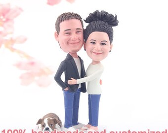 Wedding cake topper, funny wedding cake toppers, wedding cake topper with dog, custom wedding cake topper, wedding cake topper bobblehead
