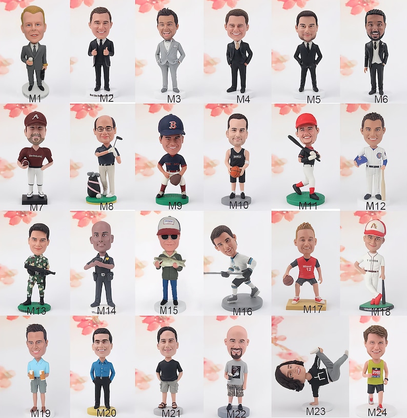 May include: A set of 24 miniature figurines, each depicting a person in a different pose and outfit. The figurines are made of plastic and are approximately 4 inches tall. The figurines are arranged in four rows of six, with each row labeled with a letter and number. The figurines are all standing on a white background.