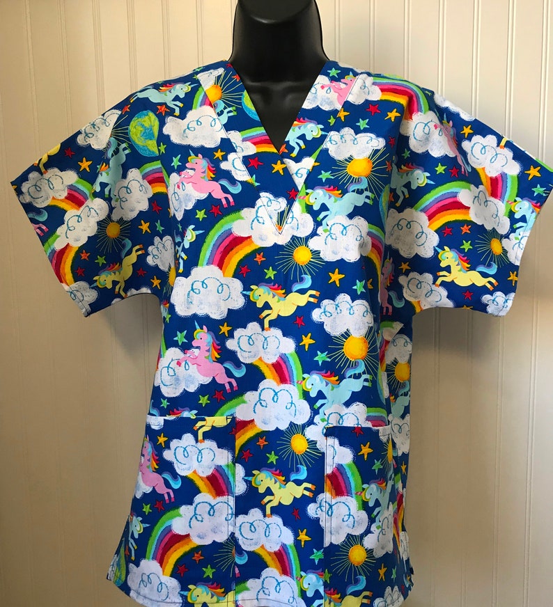 Rainbow Unicorns Medical Nursing Relaxed Fit Scrub shirt Men Etsy