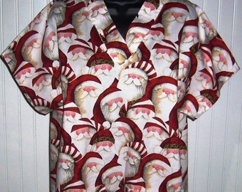 Christmas *Old Fashion Santa Faces* RN Medical Nursing Relaxed Fit Scrub shirt CNA Pediatrics Vetinary Healthcare Vet Medical Assistant XRay