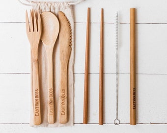 Bamboo Cutlery - Zero Waste set - With Travel Pouch - Food Safe - Reusable
