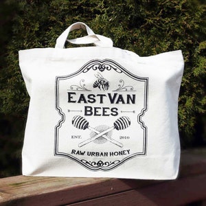 Vintage Honey Label Thick Canvas Tote Bag 100% Woven Cotton.