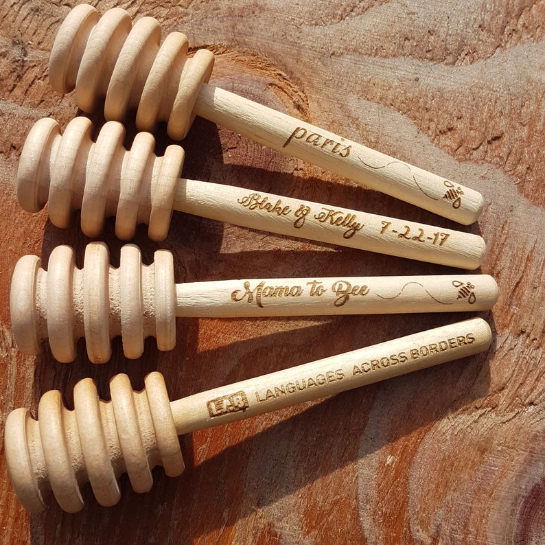 Custom Engraved Wooden Honey Dipper Set of 3
