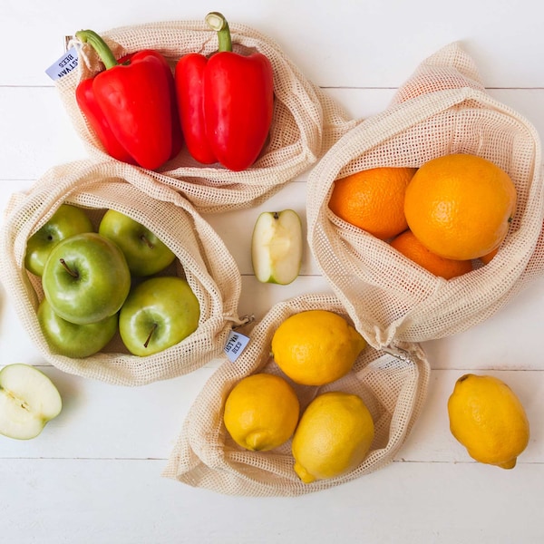 Reusable Mesh Cotton Produce Bags-Zero Waste-Eco Friendly-6 pack-Washable-Durable-Lightweight