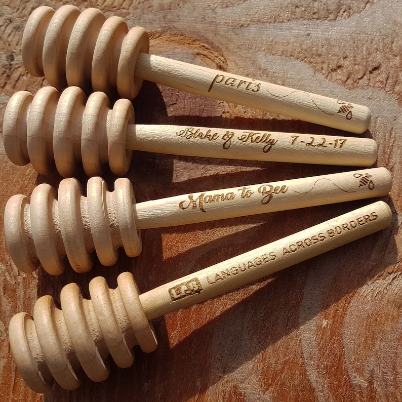 Custom Engraved Wooden Honey Dipper Set of 3