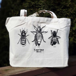 Vintage Bees Thick Canvas Tote Bag 100% Woven Cotton Muslin.