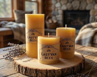 BEESWAX PILLAR CANDLE- 3  Inch Wide 100% Beeswax Long & Clean Burning