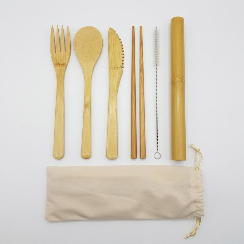 Bamboo Cutlery - Zero Waste set - With Travel Pouch - Food Safe - Reusable image 6