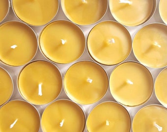 100% Beeswax Tea Light Candles - Natural Candles - Purifying Candles - Unscented Candles -12 Pack