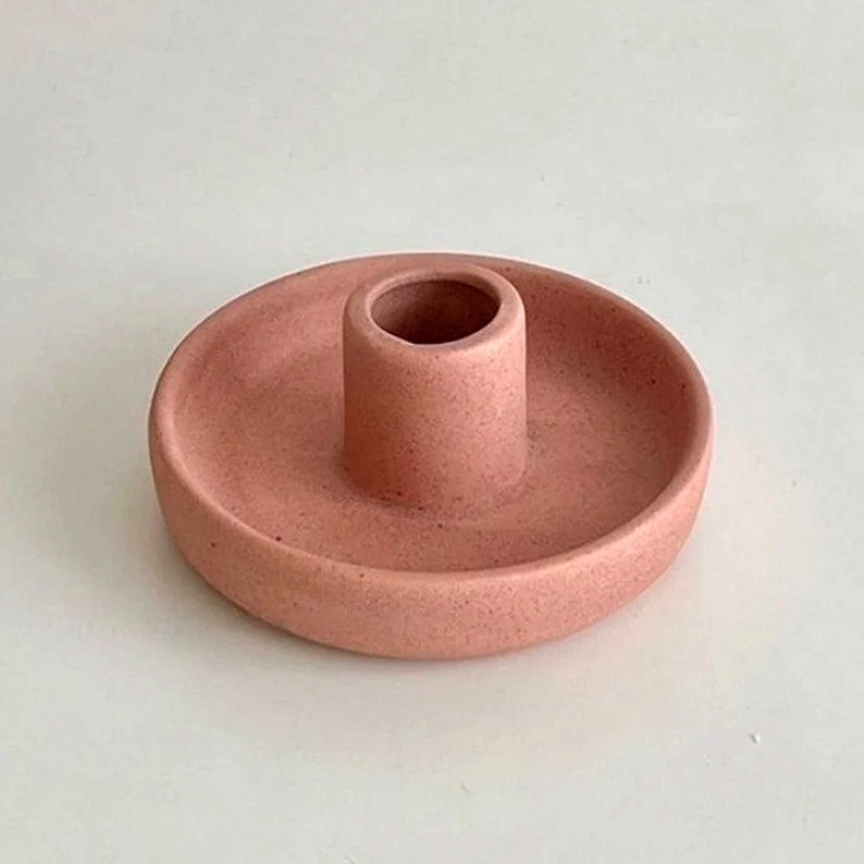 Hand Dipped Taper Candles with Hygge Ceramic candle holder Blush