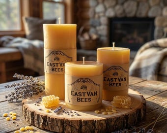 BEESWAX PILLAR CANDLE- 3  Inch Wide 100% Beeswax Long & Clean Burning