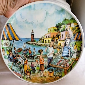 Italian Street Scene   Fish Market   11" Platter   Effetti d'Arte