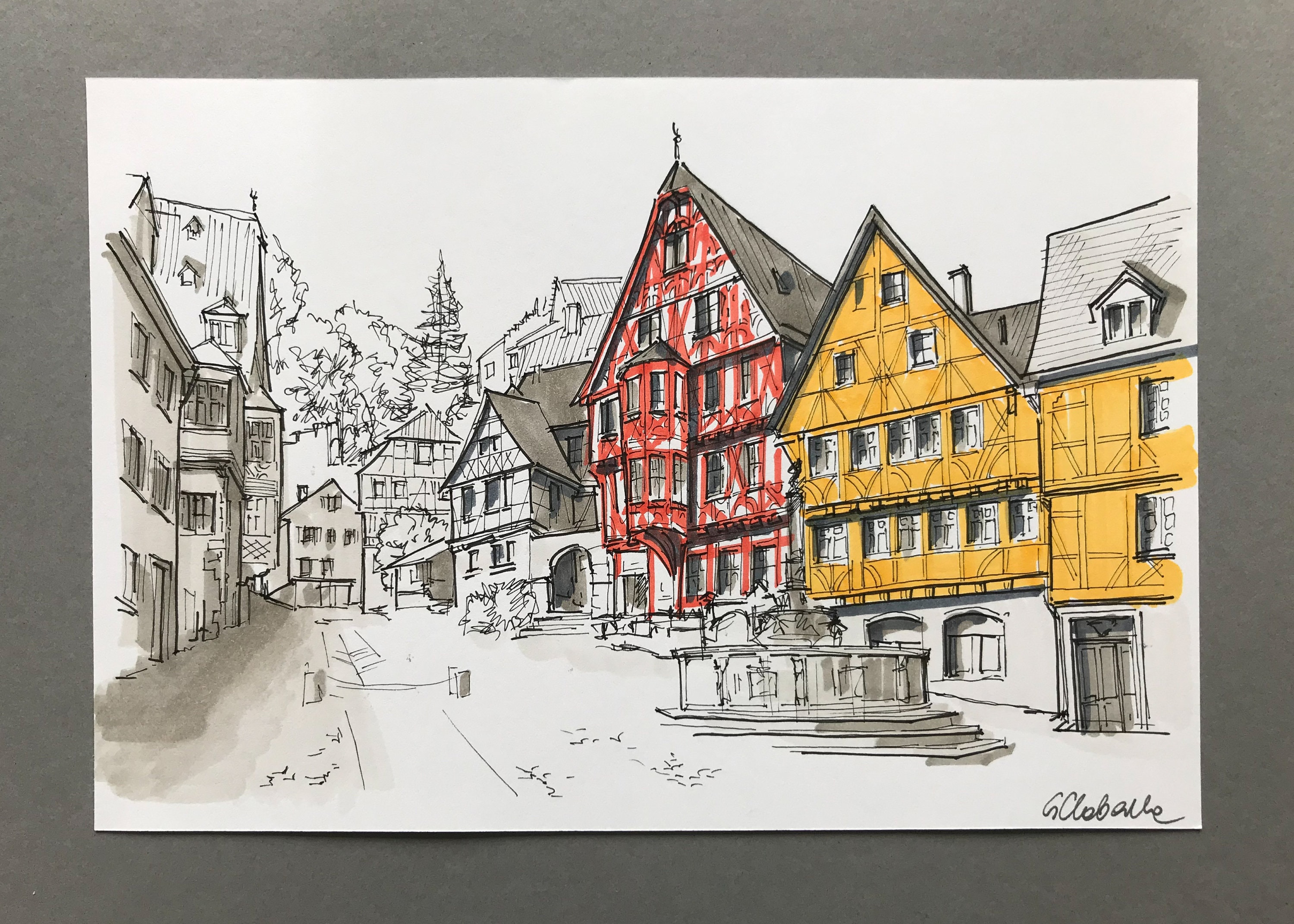 ORIGINAL ART Miltenberg Germany. Urban Sketch. Architecture Etsy Canada