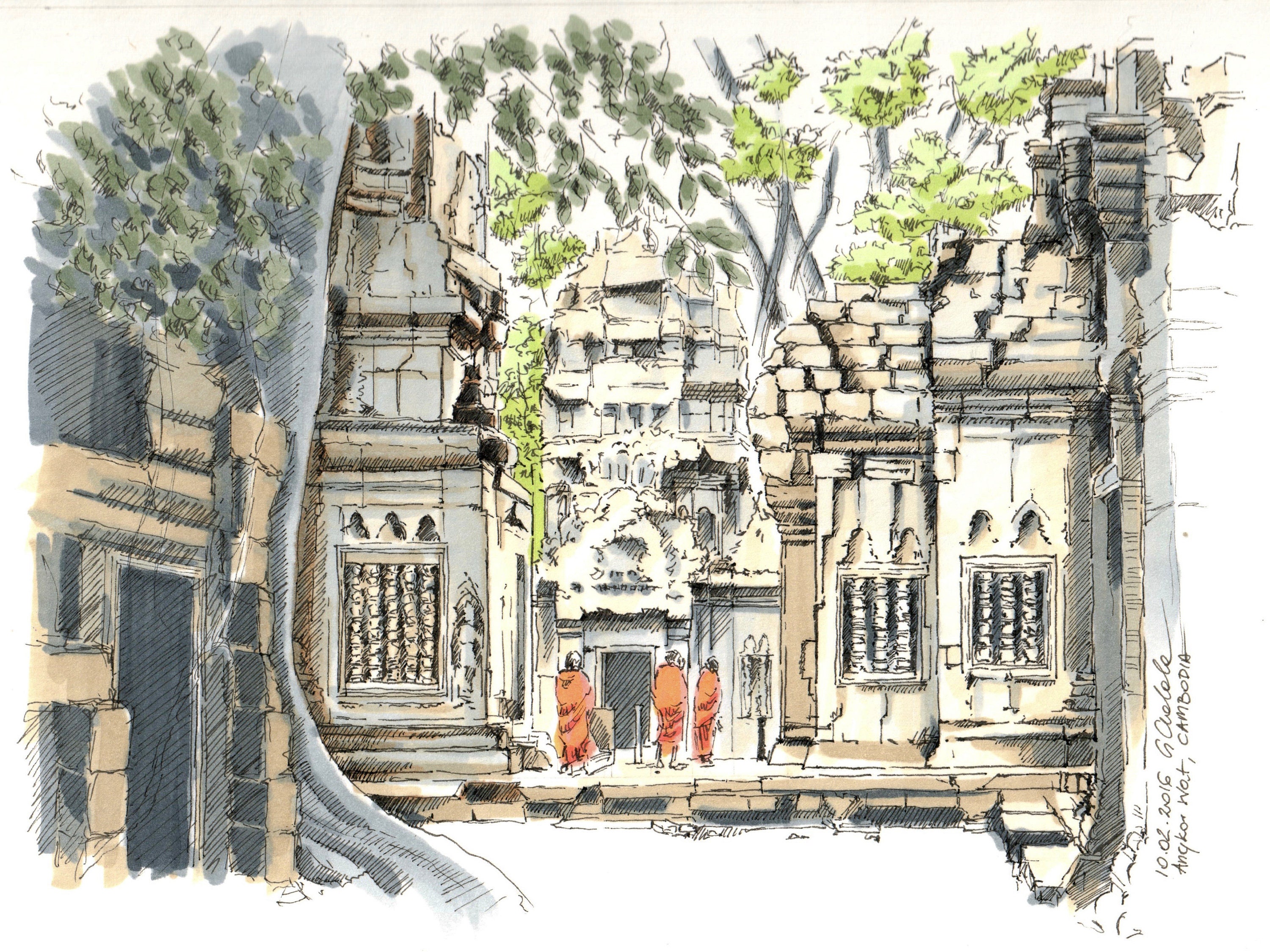 ORIGINAL ART Cambodia Angkor Wat. Urban Sketch. | Etsy