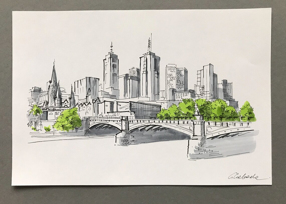 ORIGINAL ART Melbourne Australia. Urban Sketch. Architecture Etsy