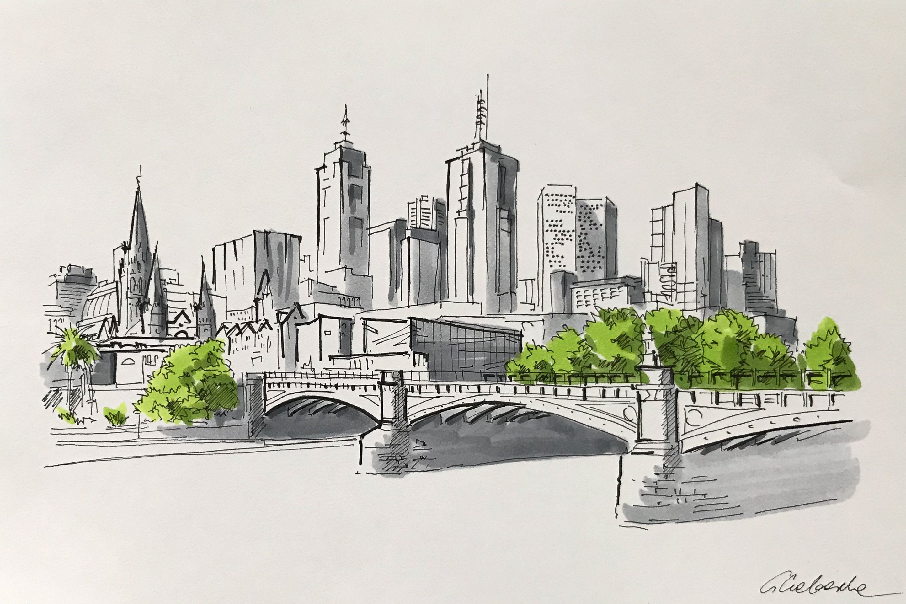 ORIGINAL ART Melbourne Australia. Urban Sketch. Architecture Etsy