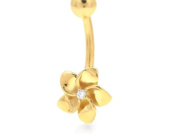 14k Yellow Gold 0.50Ct Created Diamond Heart Belly Button Navel Ring 14G