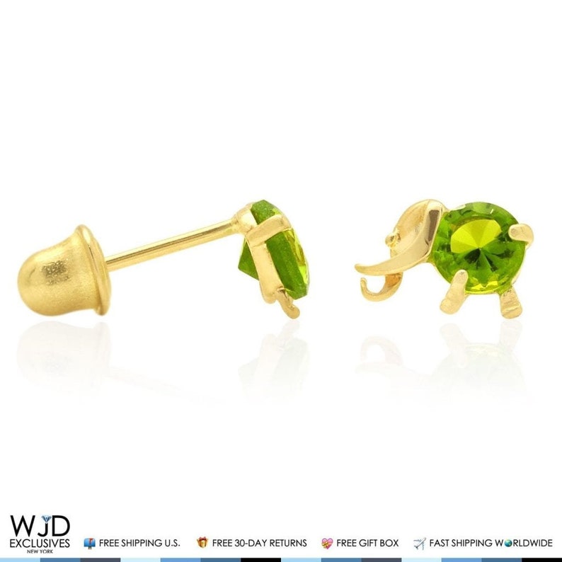 14k Yellow Gold Elephant Birthstone Screw Back Earring