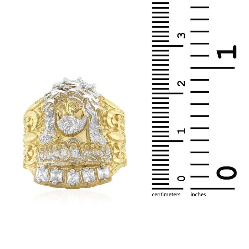 10k Solid Yellow  and  White Gold Simulated Diamond Jesus Head Men/'s Ring
