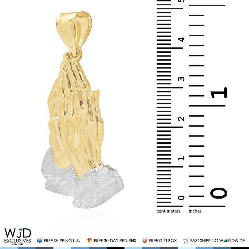 14k Solid Yellow And White Gold Praying Hands Religious Charm Pendant 2