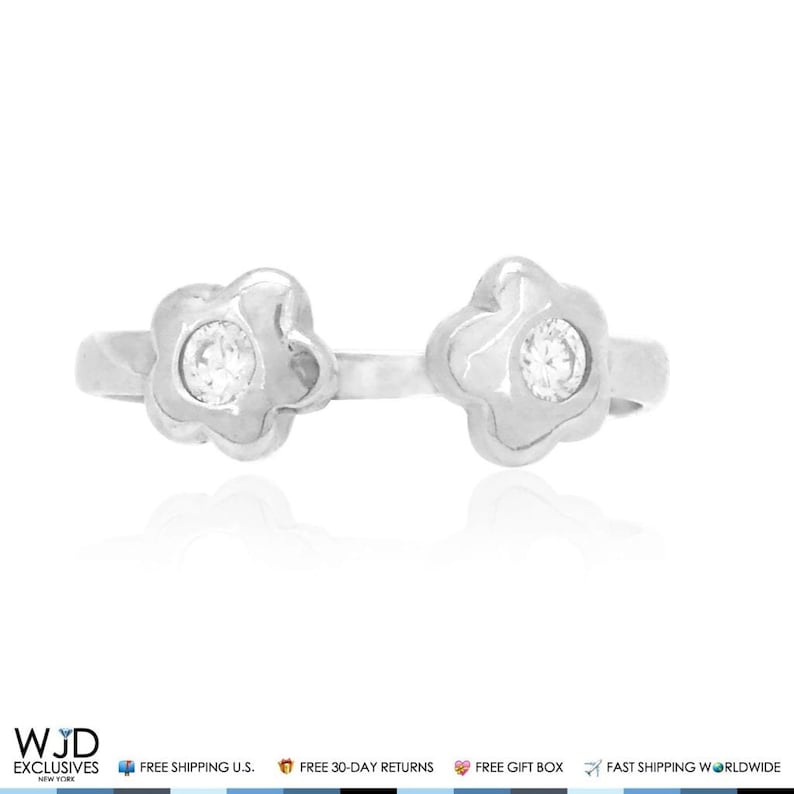 14k Solid White Gold Midi Knuckle Pave Set Simulated Diamond Flower Ring 0.10ct