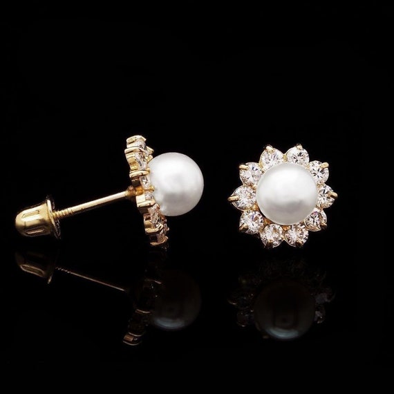 14K White Gold 0.3Ct Created Brilliant Round Stud Screw Back Earrings 3mm