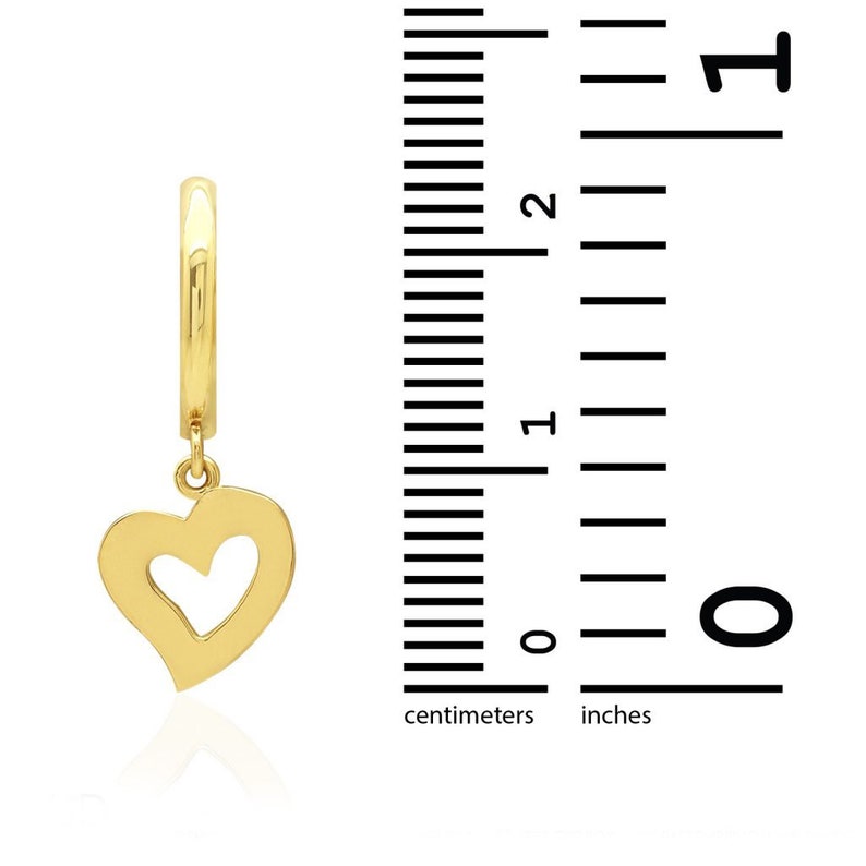 14k Yellow Gold Polished Heart Dangle Drop Huggie Hoop Earrings
